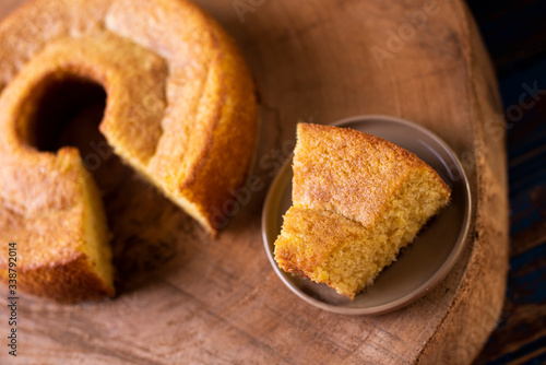 Brazilian corn cake made with a type of corn flour (Fuba)