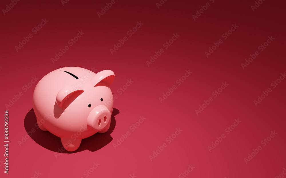 Isolated piggy bank on pink background with reflected light and shadow. Isolated piggy bank on pink background with reflected light and shadow.