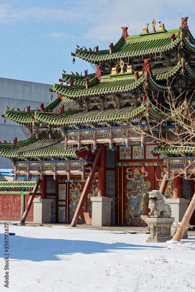 Naklejka premium ULAANBAATAR, MONGOLIA, March 9, 2020 : Winter palace of Bogd Khan in city center.