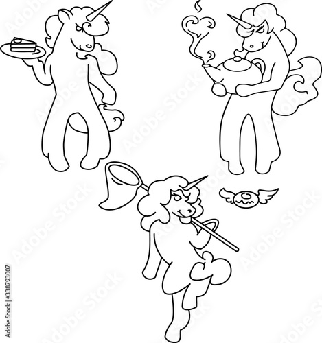 cute vector anthropomorphic unicorn set for stickers, posters and greeting cards