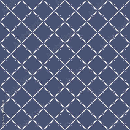 Vector abstract geometric seamless pattern with grid  lattice  net  small diamonds  rhombuses  repeat tiles. Elegant texture in oriental style. Navy blue and white background. Luxury ornament design