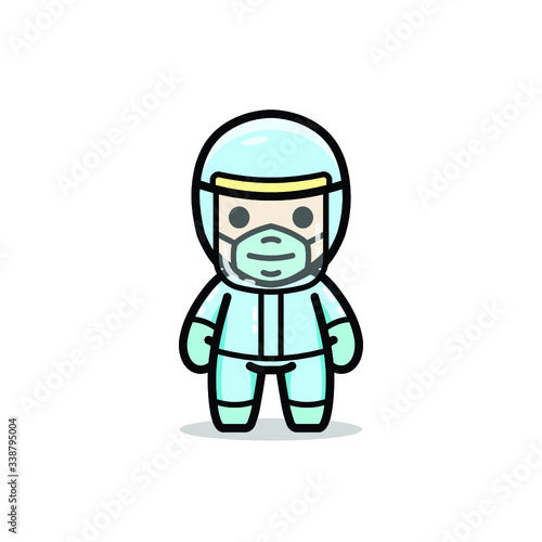 cute character with medical suite or protection clothes