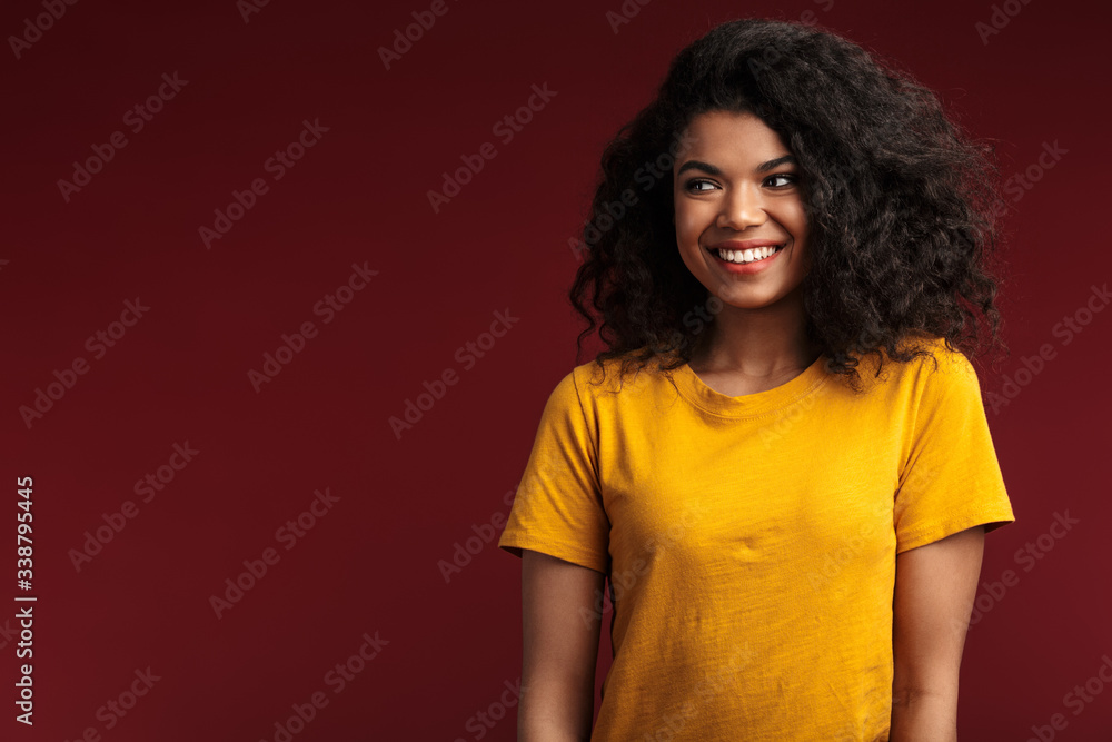 Image of beautiful brunette african american woman with curly hair smiling Image of beautiful brunette african american woman with curly hair smiling