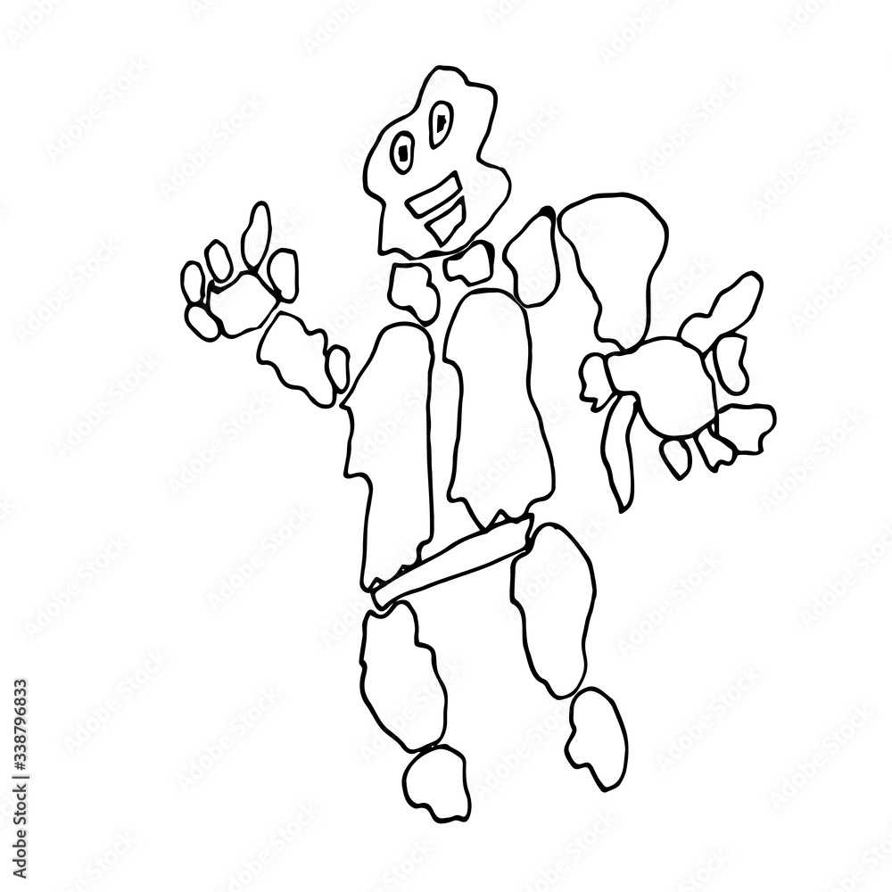 Fototapeta premium Huge stone monster. Vector illustration, doodle, black lines.