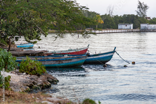 Some boats are floating in the pier of Playa Larga  a little town in the south of Cuba