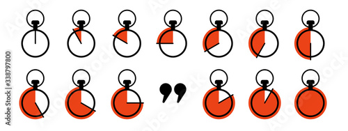 Timer and / or stopwatch icons set. A symbol of the time of cooking or waiting for packaging products, applications, websites and other Internet resources. Isolated vector elements.