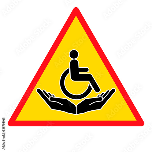 Disability patient in the wheelchair with helper hands. Handicapped person. Disabled Icon vector.