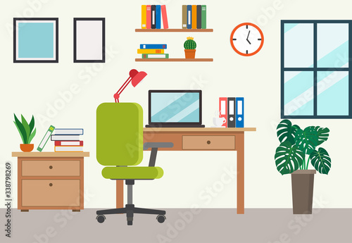 Vector illustration of modern home office workplace - Work from home
