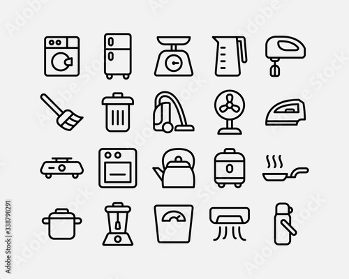 household appliances icon set vector line style, editable stroke