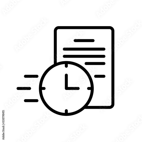 Fast contract. Linear icon of instant deal. Black illustration of quick paperwork, business negotiations, submit formal requests, receive response letter. Contour isolated vector on white background