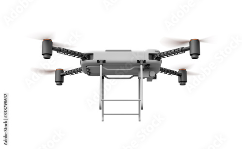 3d rendering of white and black drone with camera isolated on white background.