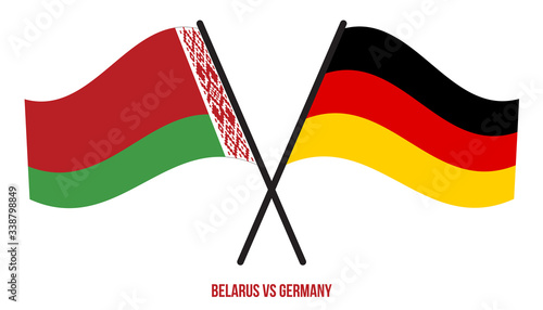 Belarus and Germany Flags Crossed And Waving Flat Style. Official Proportion. Correct Colors