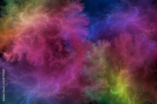 Abstract beautiful fractal background in the form of clouds and feathers in rainbow colors and is suitable for use in projects of imagination, creativity and design.