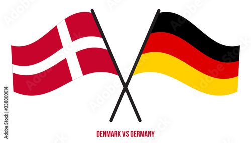 Denmark and Germany Flags Crossed And Waving Flat Style. Official Proportion. Correct Colors