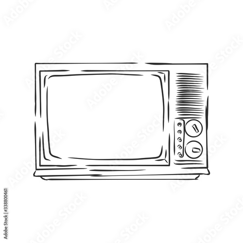 Old tv set hand drawn vector illustration. Vintage