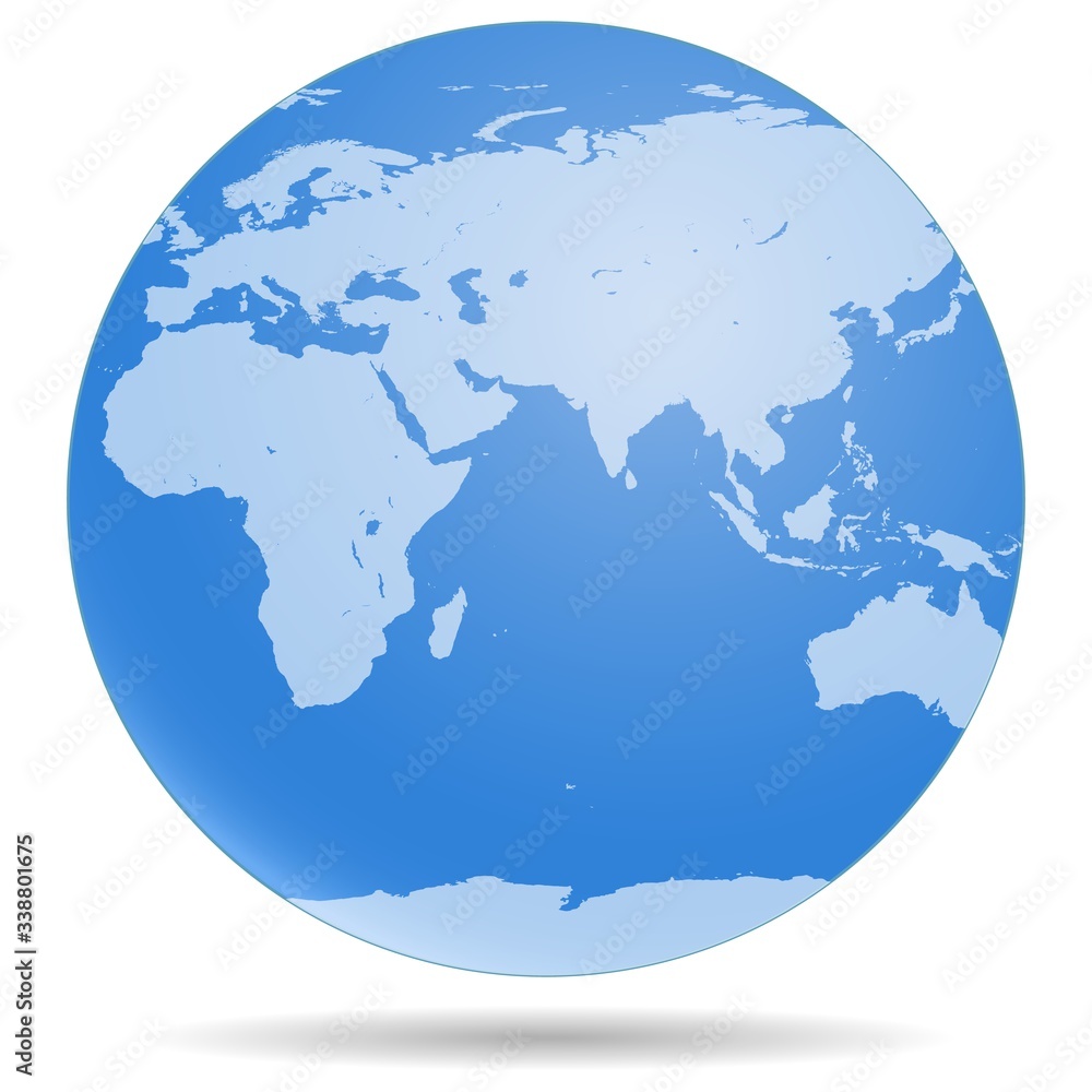 Earth Globe view of Asia Europa Africa Australia. Planet Earth icon isolated on white background.