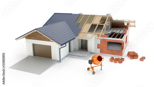 House build project isolated on white, 3D illustration 