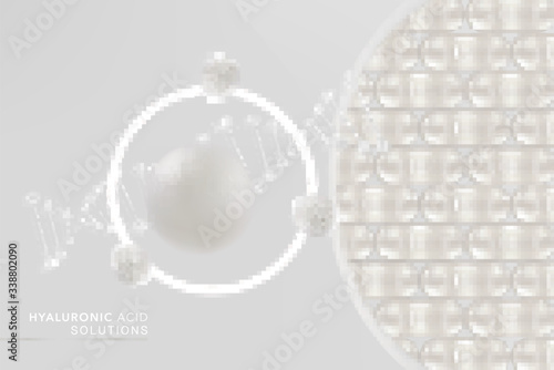 Hyaluronic acid skin solutions ad, white collagen serum drop with cosmetic advertising background ready to use, illustration vector.