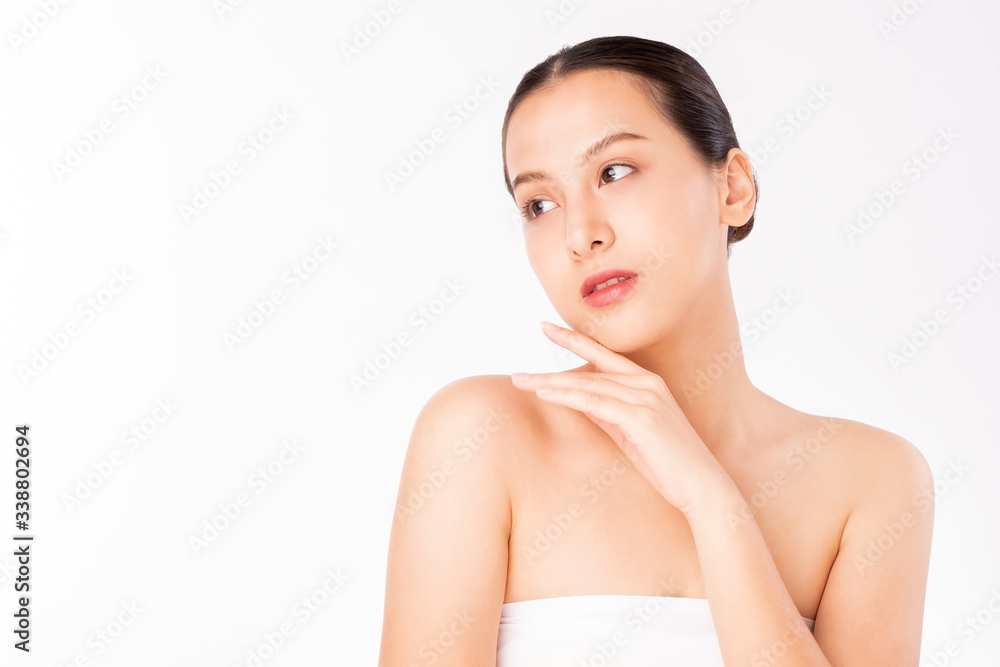 Young Asian beauty woman touching on beauty facial skin. Natural face care and skincare concept. Young Asian beauty woman touching on beauty facial skin. Natural face care and skincare concept.