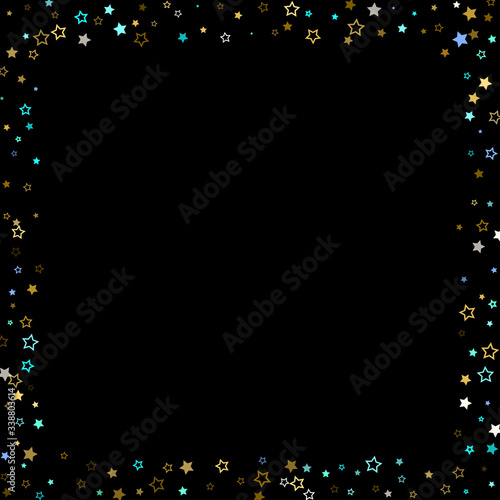 Gold, Blue stars, sprocket, shiny confetti. 