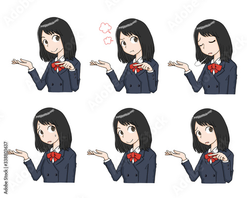 女子高生　紹介　案内　怒る　悩む　困る　セット