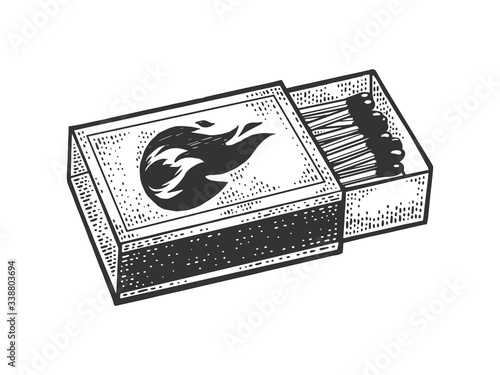 Matchbox sketch engraving vector illustration. T-shirt apparel print design. Scratch board imitation. Black and white hand drawn image.