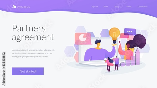 Business webinar. Internet courses and distance classes. Online business conference, meeting and negotiations, partners agreement concept. Website homepage header landing web page template.