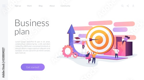 Aim achievement, motivation and success. Career development strategy. Goals and objectives, business grow, business plan, goal setting concept. Website homepage header landing web page template.
