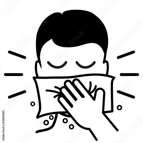 Man Covering Mouth with tissue while sneezing to prevent protect coronavirus covid-19, flu, Aerosol transmission of infectious disease.Personal Hygiene to preventing pandemic virus.