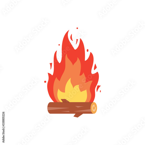 Campfire icon. Burning bonfire vector. Firewood flames, burn fireplace cartoon illustration.