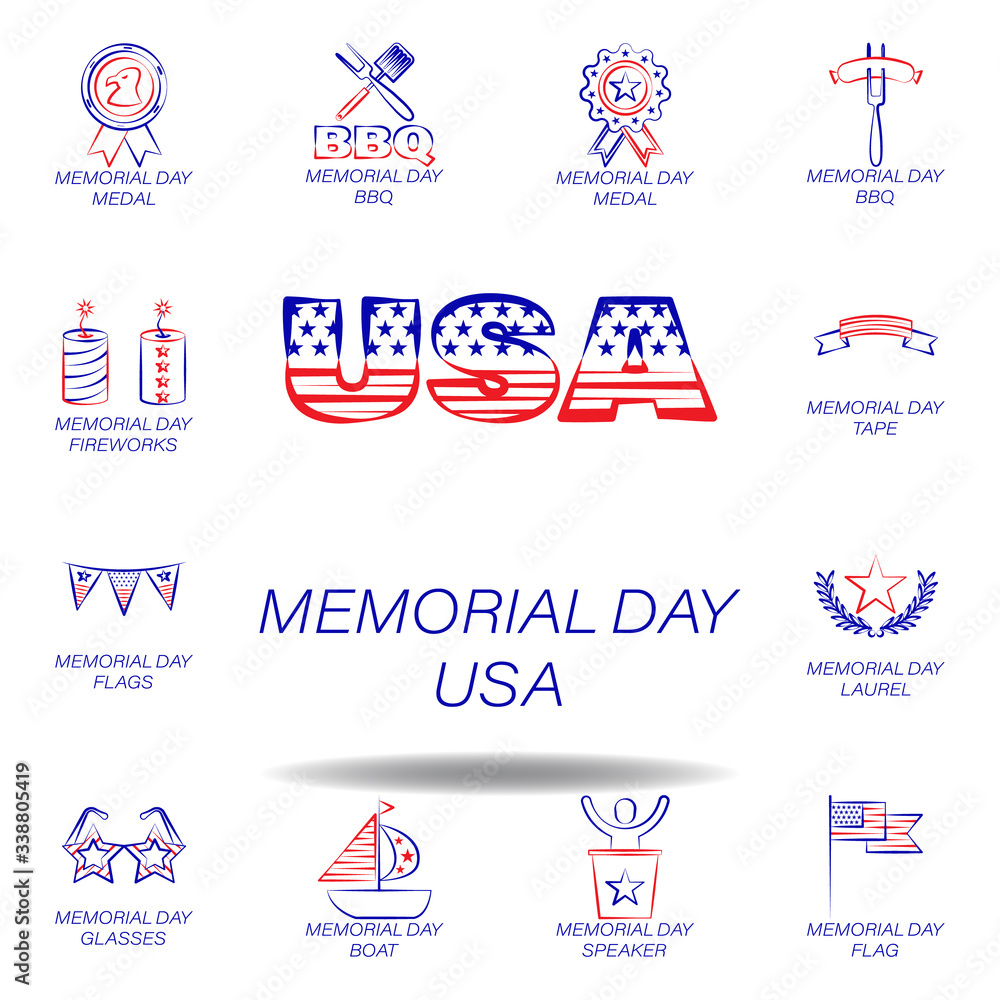 memorial day usa colored icon. Set of memorial day illustration icon. Signs and symbols can be used for web, logo, mobile app, UI, UX on white background