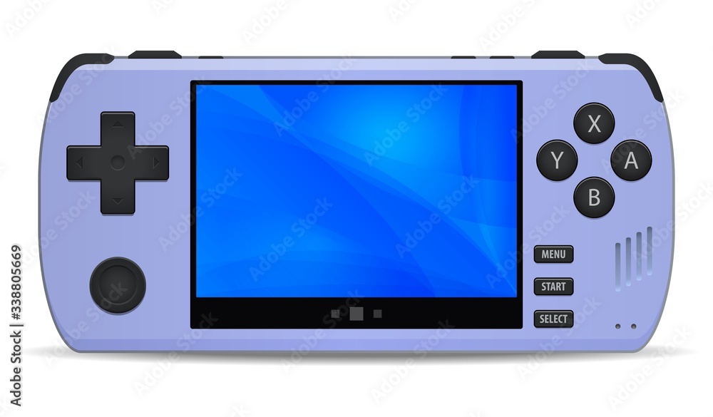 Game console portable handheld light violet icon isolated on background. Multimedia or Computer Video Games portable hand held retro game console. Game console portable handheld light violet icon isolated on background. Multimedia or Computer Video Games portable hand held retro game console.
