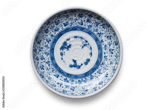 Top view ceramic plate porcelain dish isolated on white background.