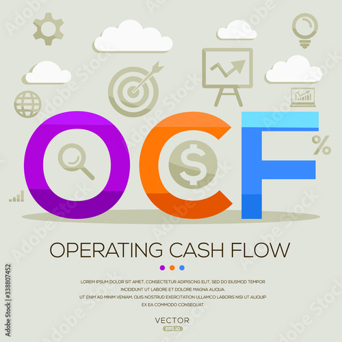 OCF mean (operating cash flow) ,letters and icons,Vector illustration.