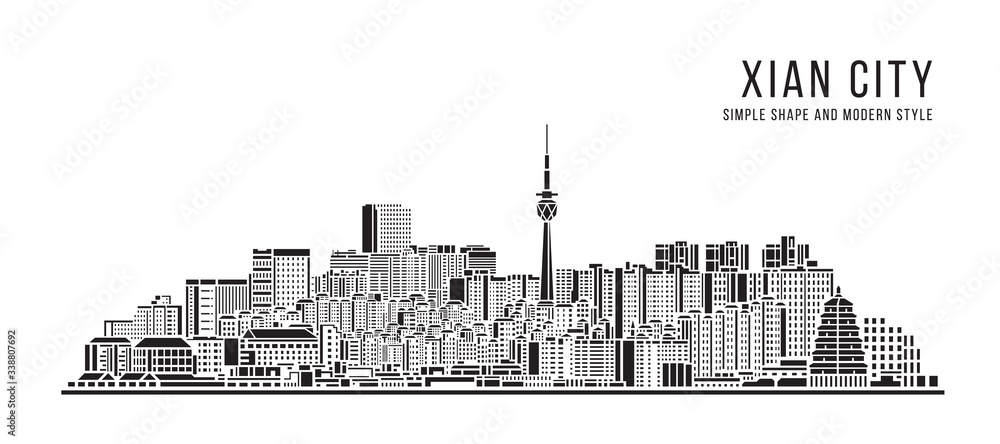 Cityscape Building Abstract Simple shape and modern style art Vector design - Xian city