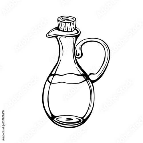 Hand-drawn set of olive oil bottle isolated on a white background. Extra virgin olive oil. Vintage style. Vector illustration in Doodle style