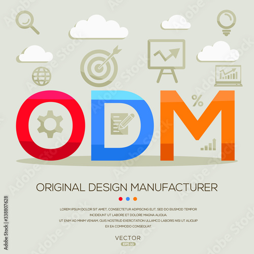 ODM mean (original equipment manufacturer) ,letters and icons,Vector illustration. photo