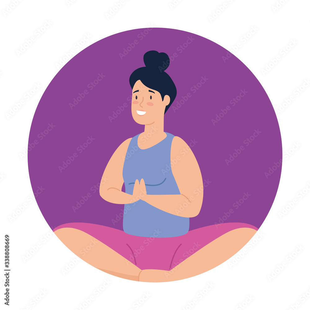 woman in lotus position in frame circular vector illustration design