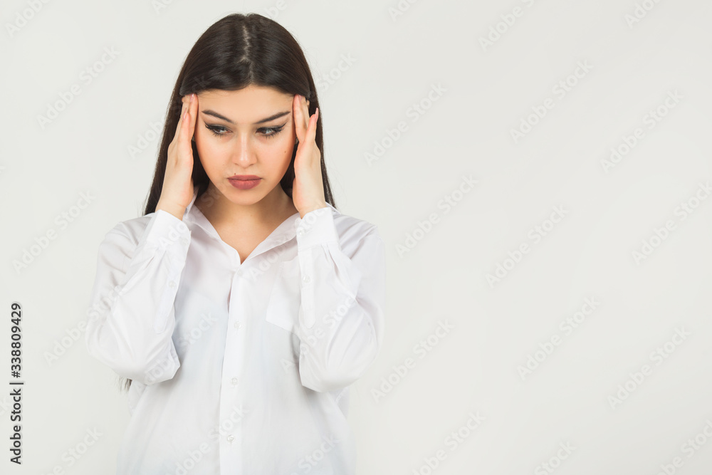 beautiful young woman in a white shirt on a white background beautiful young woman in a white shirt on a white background