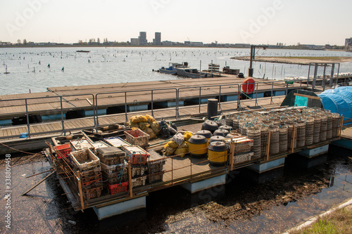 Oyster aquaculture 'de oesterput' in the old scouring basin 'de Spuikom' in Ostend, Belgium photo