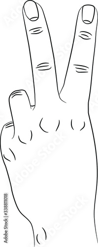 Isolated front of the hand gesturing victory sign. Index and middle fingers raised and parted and other fingers clenched