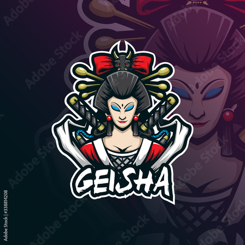 geisha mascot logo design vector with modern illustration concept style for badge, emblem and tshirt printing. geisha illustration for sport team.