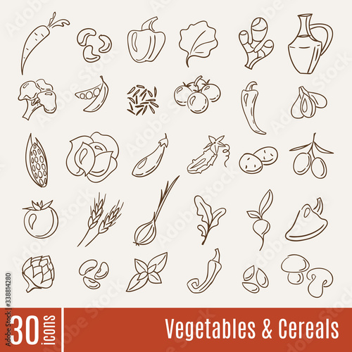 Flat icons in Vegetables and cereals infographic set.