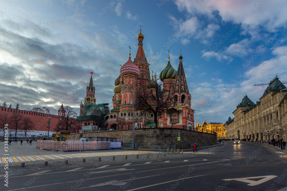 Russia, Moscow, St. Basil's Cathedral. The most famous place on the Red Square in the city center. Tourist and historical place for walking. The cultural program. Russia, Moscow, St. Basil's Cathedral. The most famous place on the Red Square in the city center. Tourist and historical place for walking. The cultural program.