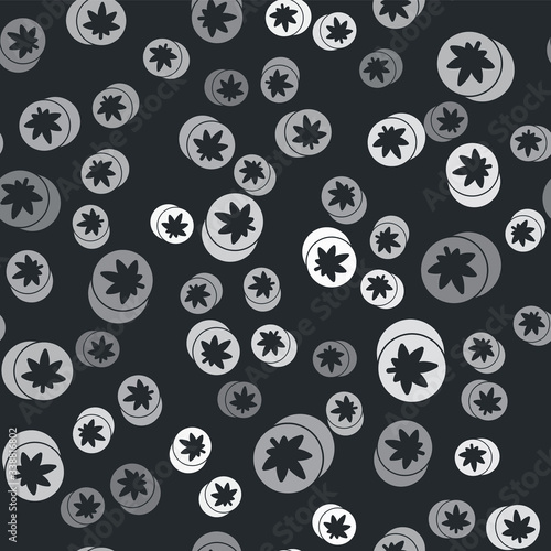 Grey Herbal ecstasy tablets icon isolated seamless pattern on black background.  Vector Illustration