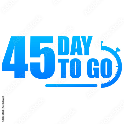 45 day to go label, red flat with alarm clock, promotion icon, Vector stock illustration: For any kind of promotion