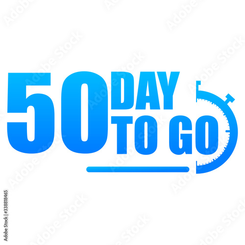 50 day to go label, red flat with alarm clock, promotion icon, Vector stock illustration: For any kind of promotion
