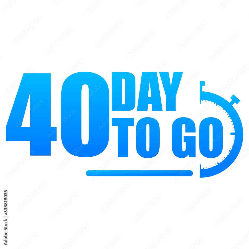 40 day to go label, red flat with alarm clock, promotion icon, Vector stock illustration: For any kind of promotion