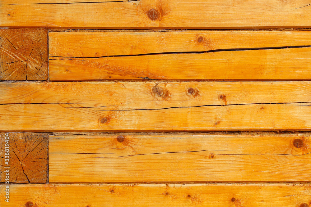 Wooden pine beam. Horizontal view. Close-up. Background. Texture. Wooden pine beam. Horizontal view. Close-up. Background. Texture.