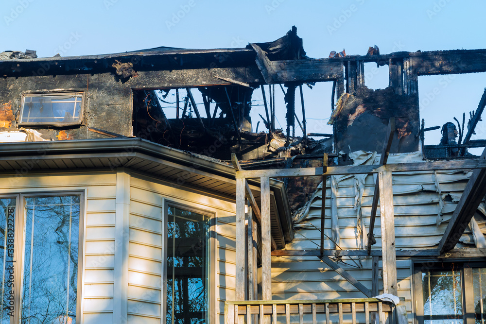 Fragment of the burnt home after the fire Fragment of the burnt home after the fire